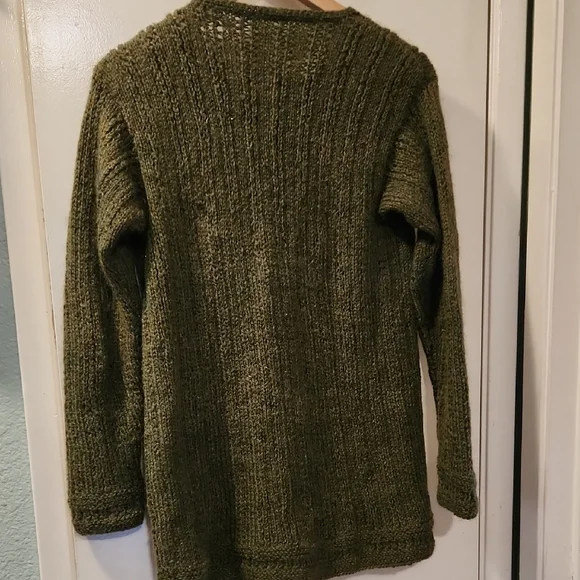 Handmade Olive Green Knit Cardigan with Decorative Goldtone Buttons - Picture 8 of 13